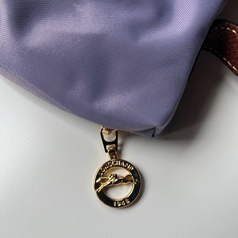 Longchamp Purple Le Pilage Pouch Purse with Leather Handle Cosmetic Bag - Picture 3 of 9